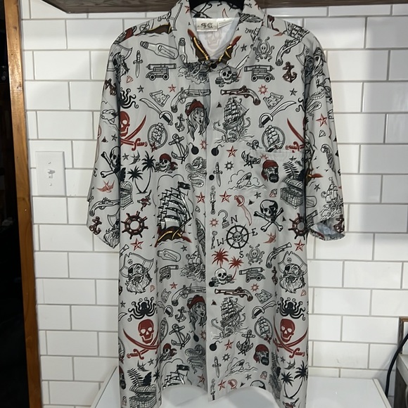 Funny Guy Creation Mens Shirt Button Up Pirates Octopus Skeleton Pirate Size XXL - Picture 1 of 5
